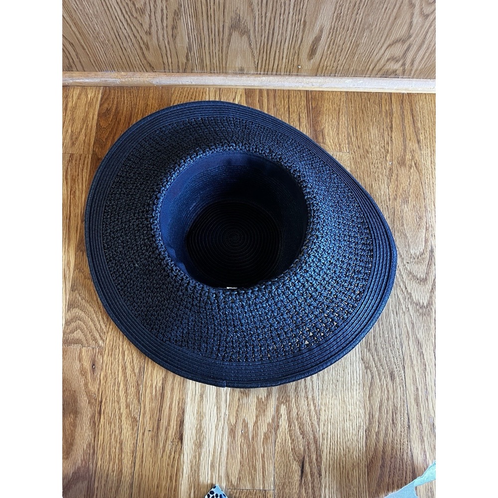 J. Crew‎ Textured Summer Straw Hat 09500 Packable Wide Brim Dusty Dune Black - Picture 7 of 10
